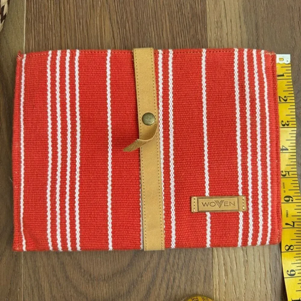 Woven Hand Woven Cotton Textile Orange White Stripe Hand Bag Clutch Purse